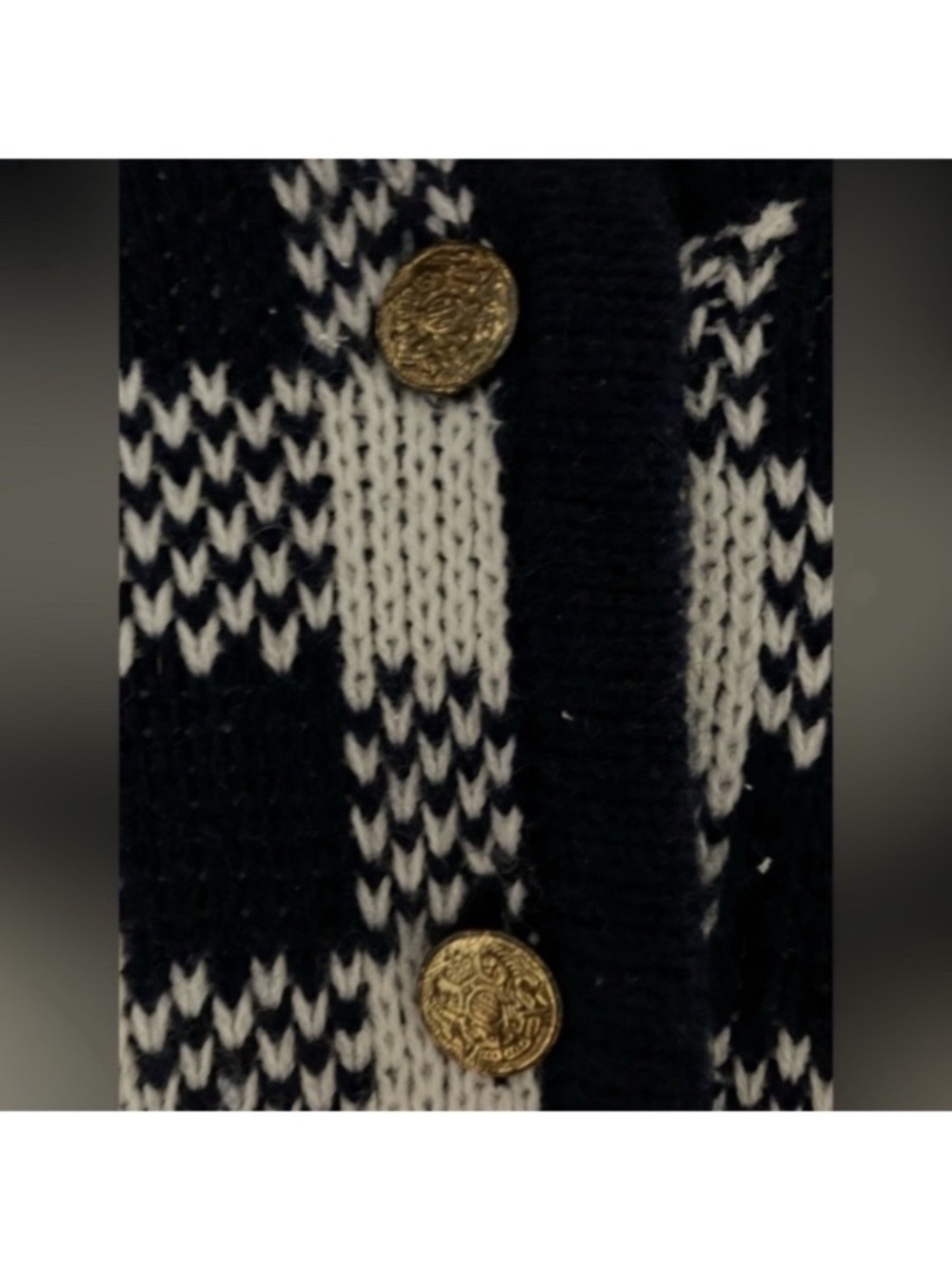 Gingham Vintage Cardigan Hasting & Smith Navy Blue/White Grannycore Medium Boxy - Picture 6 of 7
